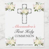 Étiquette Pour Bouteilles De Vin Élégant Floral Rose Gold Première Sainte Communion (Étiquettes simples)