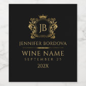 Étiquette Pour Bouteilles De Vin Elegant Gold Crown Frame On Custom Black (Étiquettes simples)