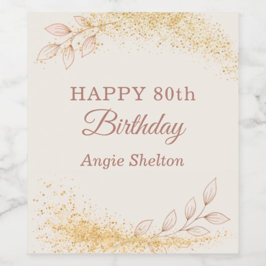 Étiquette Pour Bouteilles De Vin Elegant Gold Glitter 80th Birthday (Étiquettes simples)
