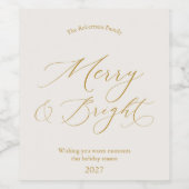 Étiquette Pour Bouteilles De Vin Elegant Gold Script “Merry & Bright” Christmas (Étiquettes simples)