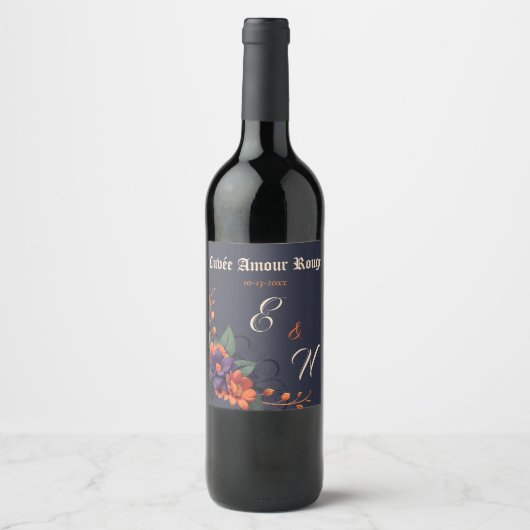 Étiquette Pour Bouteilles De Vin Élégant gothique Floral minimal mariage Monogramme (Devant)