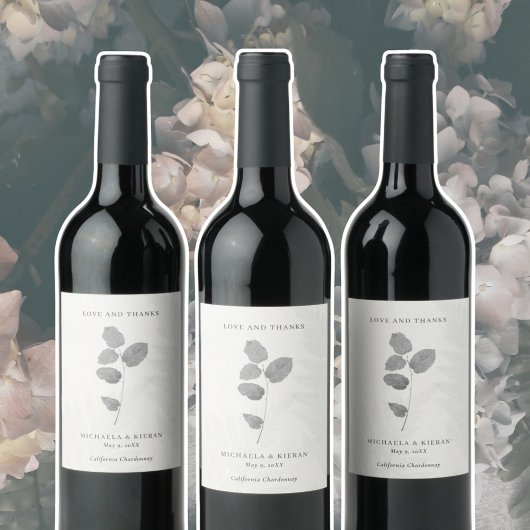 Étiquette Pour Bouteilles De Vin Elegant Gray Botanical Thank You Wedding