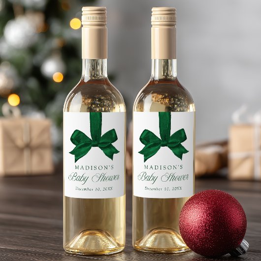 Étiquette Pour Bouteilles De Vin Elegant Green Bow Christmas Baby Shower