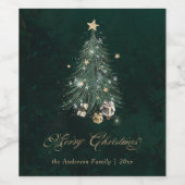 Étiquette Pour Bouteilles De Vin Elegant Green Gold Christmas Tree (Étiquettes simples)