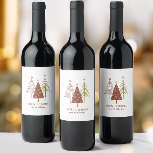 Étiquette Pour Bouteilles De Vin Élégant Joyeux Noël Festive Arbres de vacances Chi