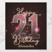 Étiquette Pour Bouteilles De Vin Elégant luxe brillant or et rose 21e anniversaire (Étiquettes simples)