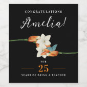 Étiquette Pour Bouteilles De Vin Élégant Lys Noir Et Blanc Retiré Floral (Étiquettes simples)