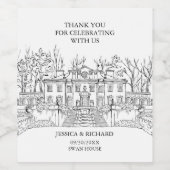 Étiquette Pour Bouteilles De Vin Élégant Manoir Dessiné À La Main Merci Mariage (Étiquettes simples)