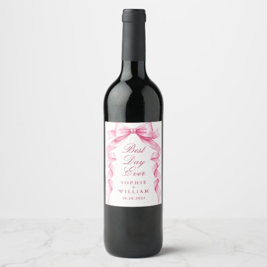 Étiquette Pour Bouteilles De Vin Élégant Mariage à mâchoire douce rose (Devant)