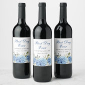 Étiquette Pour Bouteilles De Vin Élégant Mariage bleu Hydrangea Eucalyptus (Bouteilles)