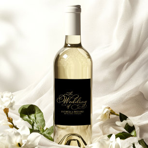 Étiquette Pour Bouteilles De Vin Élégant Mariage Calligraphie Or Noir Faux Feuille