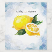 Étiquette Pour Bouteilles De Vin Élégant Mariage citron jaune et bleu aquarelle (Étiquettes simples)