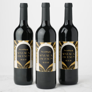 Étiquette Pour Bouteilles De Vin Elégant Mariage d'arcade Art déco noir et or