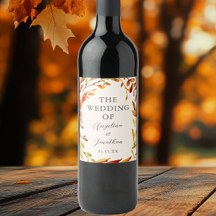 Étiquette Pour Bouteilles De Vin Élégant Mariage d'automne Feuilles personnalisés
