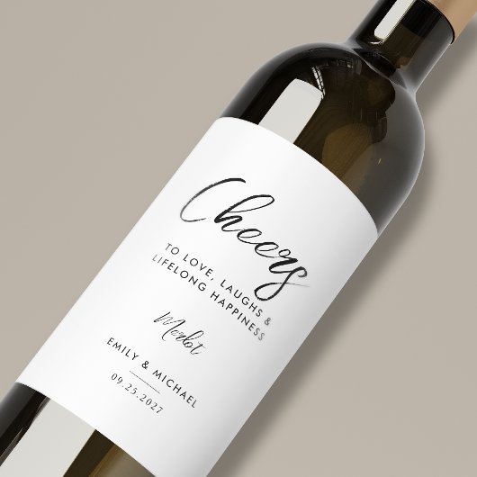 Étiquette Pour Bouteilles De Vin Élégant Mariage de calligraphie noir et blanc