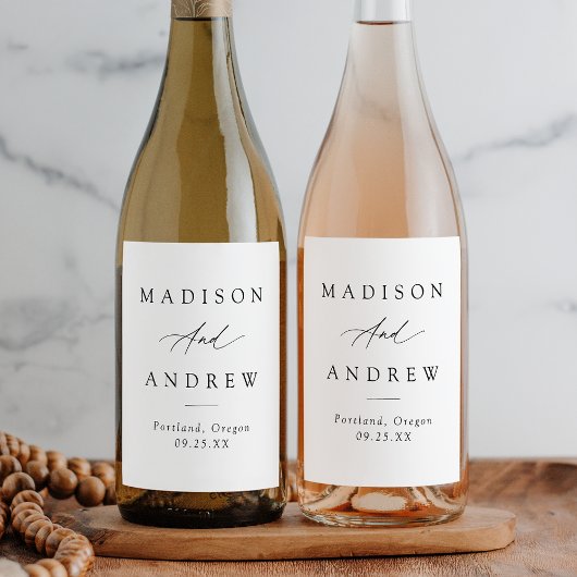 Étiquette Pour Bouteilles De Vin Élégant Mariage de calligraphie noire