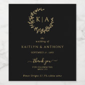 Étiquette Pour Bouteilles De Vin Élégant Mariage de couronne de monogramme noir et  (Étiquettes simples)