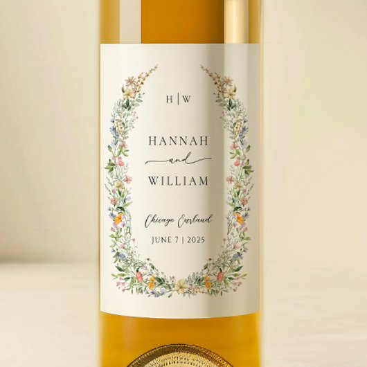 Étiquette Pour Bouteilles De Vin Élégant Mariage de couronne Fleur sauvage