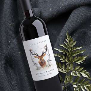 Étiquette Pour Bouteilles De Vin Élégant Mariage de crête florale de cerf mou
