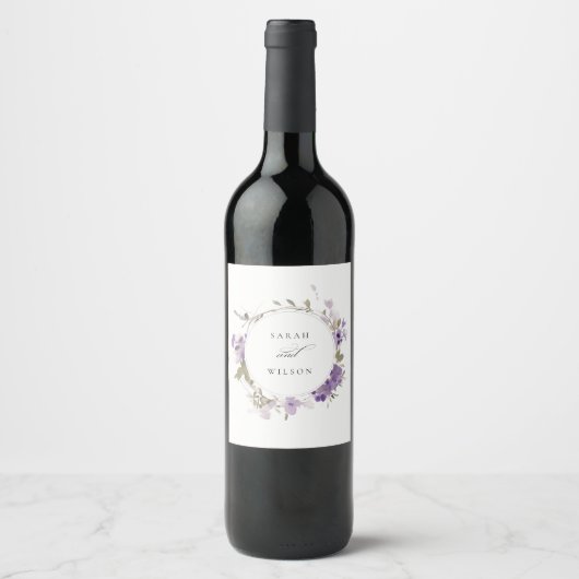 Étiquette Pour Bouteilles De Vin Élégant Mariage de germe de prairie rustique Lilac (Devant)