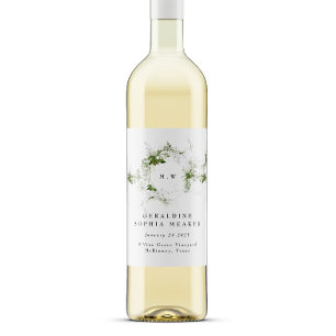 Étiquette Pour Bouteilles De Vin Élégant Mariage de monogramme à feuilles Eucalyptu