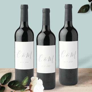 Étiquette Pour Bouteilles De Vin Élégant Mariage de Monogramme Argent Étiquette de