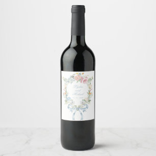 Étiquette Pour Bouteilles De Vin Élégant Mariage de monogramme de couronne fleurie