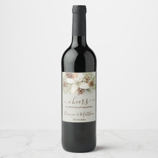 Étiquette Pour Bouteilles De Vin Élégant mariage d'hiver beige écriture (Devant)