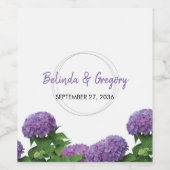 Étiquette Pour Bouteilles De Vin Élégant Mariage d'Hydrangée violette (Étiquettes simples)