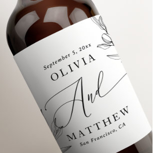 Étiquette Pour Bouteilles De Vin Élégant Mariage d'olive   Script botanique italien