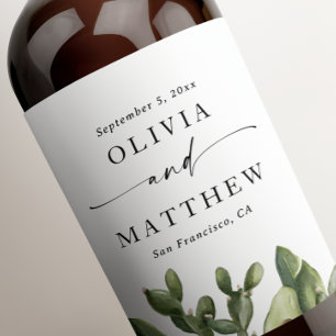 Étiquette Pour Bouteilles De Vin Elégant Mariage du désert. Cactus et script aquare