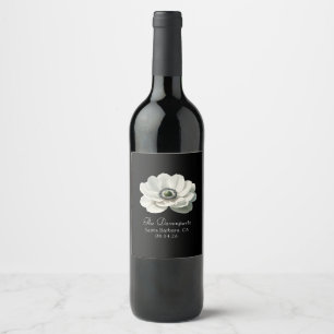 Étiquette Pour Bouteilles De Vin Elégant Mariage Fleur Anénome Noir & Blanc