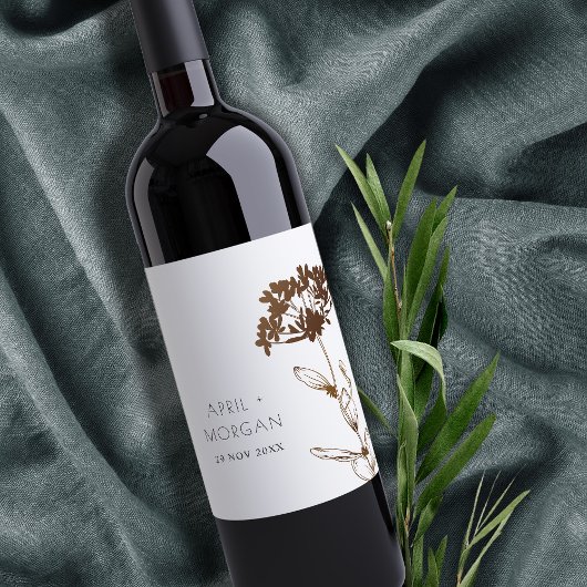 ÉTIQUETTE POUR BOUTEILLES DE VIN ÉLÉGANT MARIAGE FLORAL FOIL HYDRANGEA EN CUIVRE