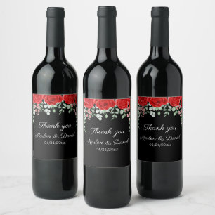 Étiquette Pour Bouteilles De Vin Élégant Mariage Floral Noir Et Rouge
