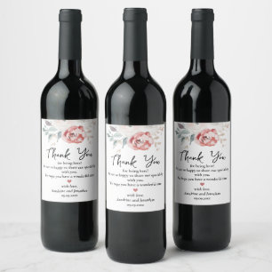 Étiquette Pour Bouteilles De Vin Élégant Mariage Floral Rose rouge Merci