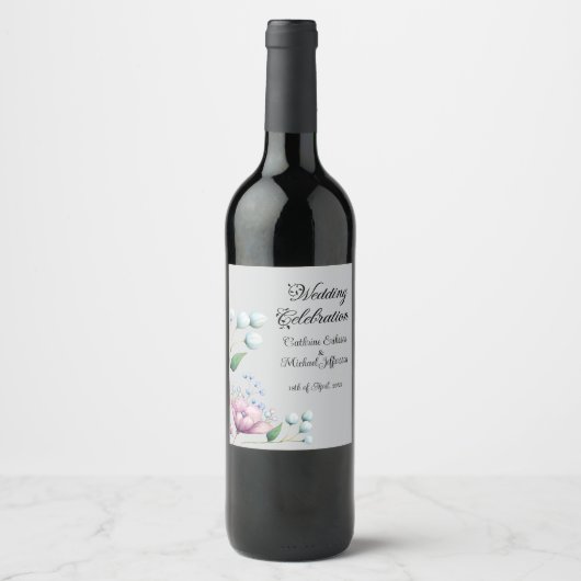 Étiquette Pour Bouteilles De Vin Élégant Mariage Floral Soft Botanical Romance (Devant)