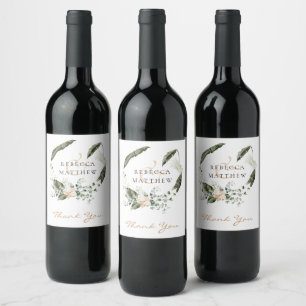 Étiquette Pour Bouteilles De Vin Élégant Mariage Floral Verdure Boho