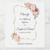 Étiquette Pour Bouteilles De Vin Elégant Mariage Gold Frame Blush Rose Fleurs (Étiquettes simples)