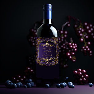 Étiquette Pour Bouteilles De Vin Élégant Mariage gothique violet et or