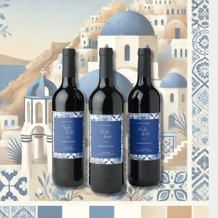 Étiquette Pour Bouteilles De Vin Elégant Mariage grec bleu et blanc