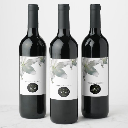 Étiquette Pour Bouteilles De Vin Élégant Mariage Lys blancs (Bouteilles)