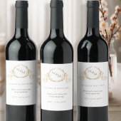 Étiquette Pour Bouteilles De Vin Élégant Mariage Monogramme blanc et or
