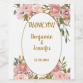 Étiquette Pour Bouteilles De Vin Élégant Mariage rose de verdure (Étiquettes simples)