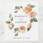 Étiquette Pour Bouteilles De Vin Élégant Mariage Rose Peach (Étiquettes simples)