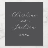Étiquette Pour Bouteilles De Vin Élégant Mariage Script gris foncé (Étiquettes simples)