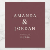 Étiquette Pour Bouteilles De Vin Elegant Maroon Minimalist Wedding Labels (Étiquettes simples)