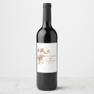 Étiquette Pour Bouteilles De Vin Élégant minimaliste Feuilles d'automne Mariage