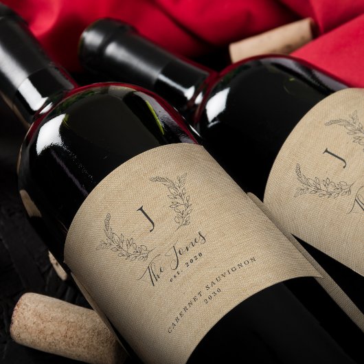 Étiquette Pour Bouteilles De Vin Élégant modèle de nom de famille monogramme