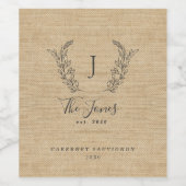 Étiquette Pour Bouteilles De Vin Élégant modèle de nom de famille monogramme (Étiquettes simples)