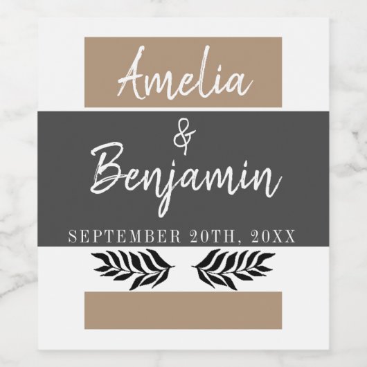 Étiquette Pour Bouteilles De Vin Élégant moderne Gris Mariage Script (Étiquettes simples)